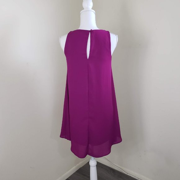 Lulu's Sleeveless Loose Chiffon Mini Shift Dress Fuchsia Pink Size Small - Picture 5 of 11